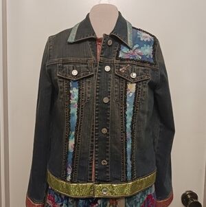 Embellished By Hand Denim Jacket with Floral Accents